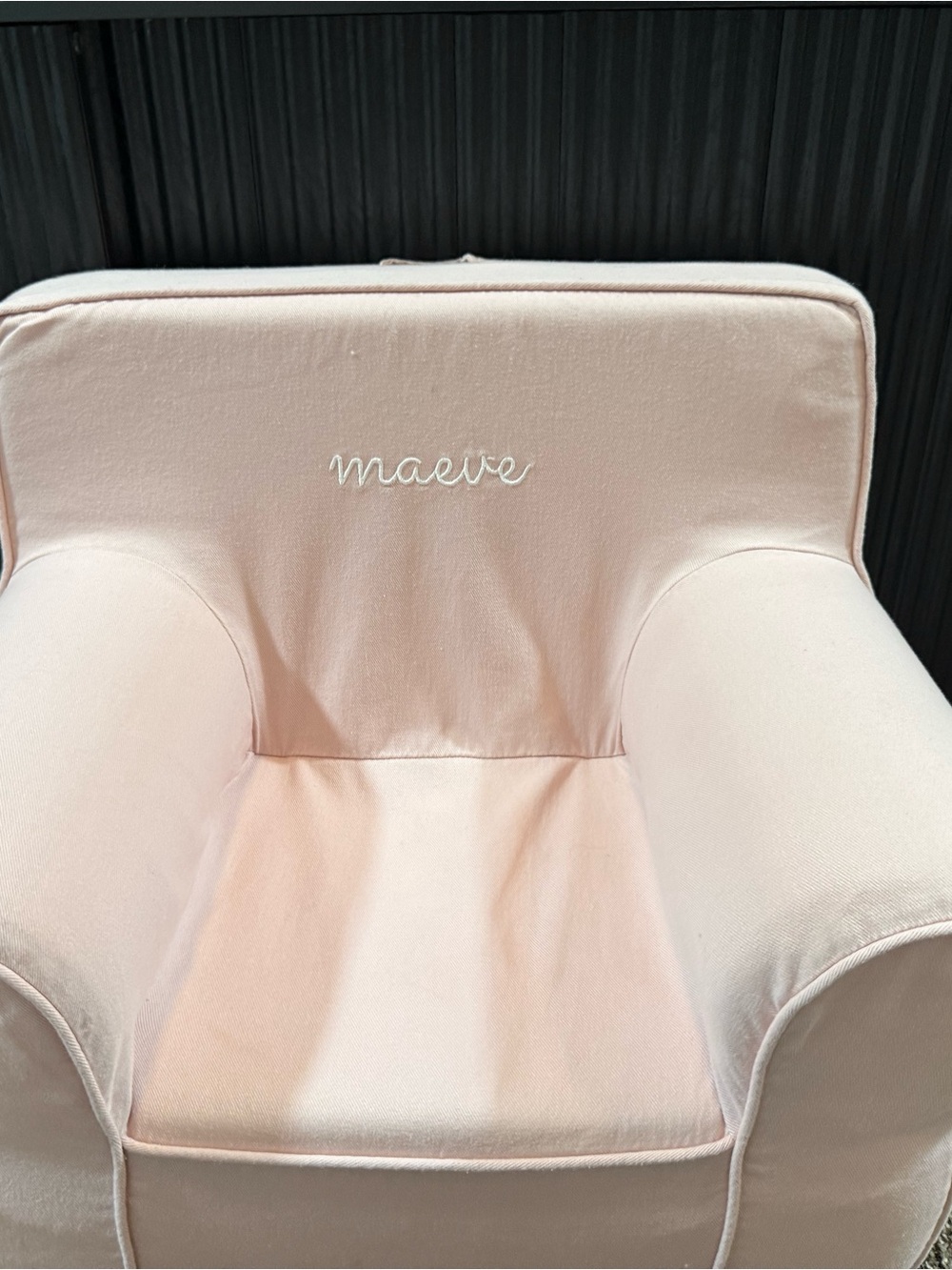 Maeve Light Pink Kids Armchair Slipcover with Embroidered Logo